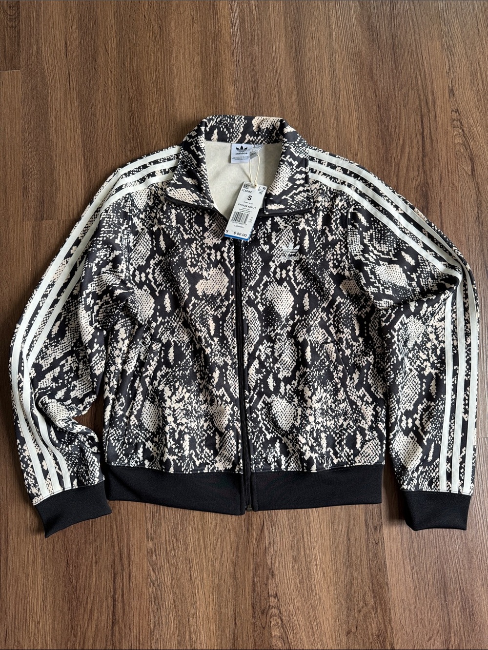 Adidas Trefoil Snake-Print Zip Track Jacket in Black & Cream (Size S)